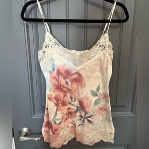 Vintage Floral Lace Trim Cami Top